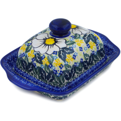 Polish Pottery Butter Dish 8&quot; Floral Fantasy