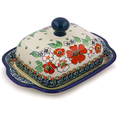 Polish Pottery Butter Dish 8&quot; Flower Heaven UNIKAT