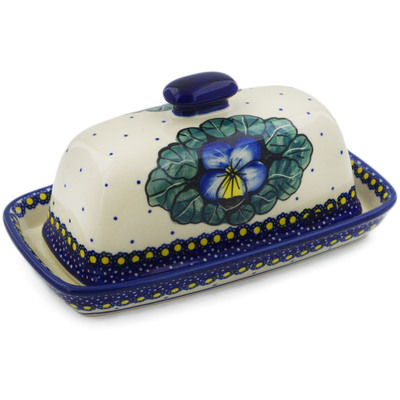Polish Pottery Butter Dish 8&quot; Flower In The Grass UNIKAT