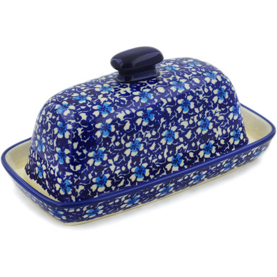 Polish Pottery Butter Dish 8&quot; Flowers On The Lake