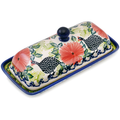 Polish Pottery Butter Dish 8&quot; Fowl In The Florals UNIKAT