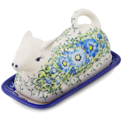 Polish Pottery Butter Dish 8&quot; Gorgeous Morning Glory UNIKAT