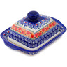 Polish Pottery Butter Dish 8&quot; Grecian Fire Tulips