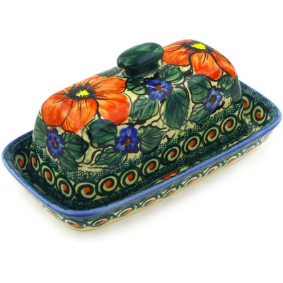 Polish Pottery Butter Dish 8&quot; Havana UNIKAT