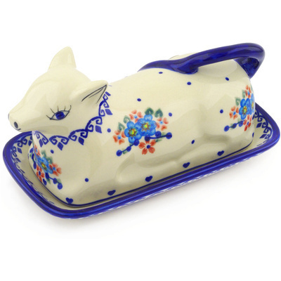 Polish Pottery Butter Dish 8&quot; Hearts And Flowers