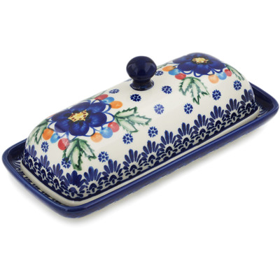 Polish Pottery Butter Dish 8&quot; Lightbug Garden UNIKAT