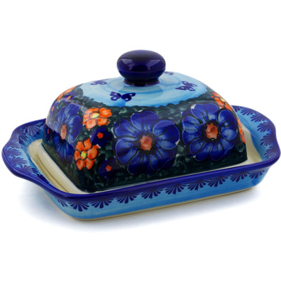 Polish Pottery Butter Dish 8&quot; Midnight Garden UNIKAT
