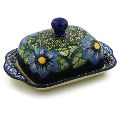 Polish Pottery Butter Dish 8&quot; Midnight Glow UNIKAT