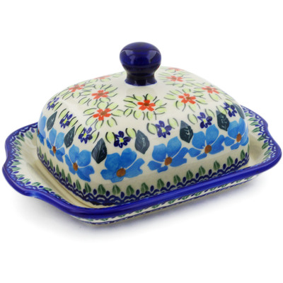 Polish Pottery Butter Dish 8&quot; Pansy Morning