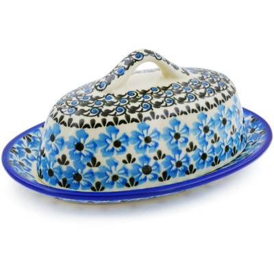 Polish Pottery Butter Dish 8" Pansy Plenty