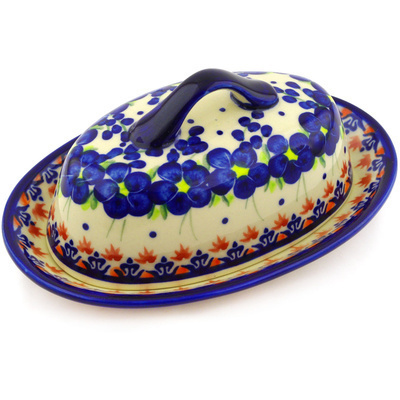 Polish Pottery Butter Dish 8&quot; Passion Poppy