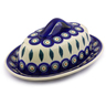 Polish Pottery Butter Dish 8&quot; Peacock