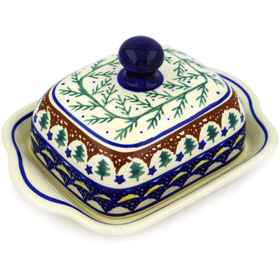Polish Pottery Butter Dish 8&quot; Pine Boughs