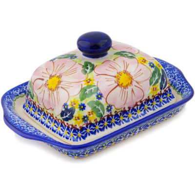 Polish Pottery Butter Dish 8&quot; Pink Delight UNIKAT