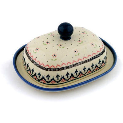 Polish Pottery Butter Dish 8&quot; Polish Daisy