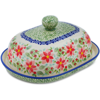 Polish Pottery Butter Dish 8&quot; Precious Pentas UNIKAT