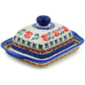 Polish Pottery Butter Dish 8&quot; Red Cornflower