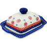 Polish Pottery Butter Dish 8&quot; Red Daisy