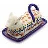 Polish Pottery Butter Dish 8&quot; Red Sunflower
