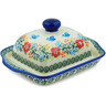 Polish Pottery Butter Dish 8&quot; Ring Of Meadow Flowers