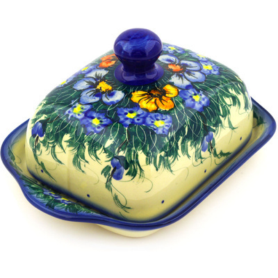 Polish Pottery Butter Dish 8&quot; Spring Bouquet UNIKAT