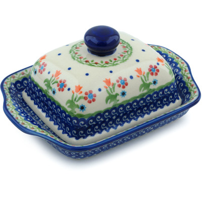 Polish Pottery Butter Dish 8&quot; Spring Flowers