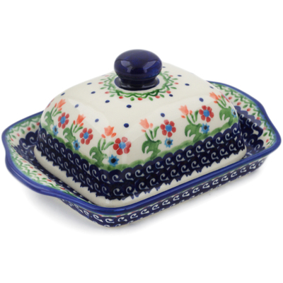 Polish Pottery Butter Dish 8&quot; Spring Flowers
