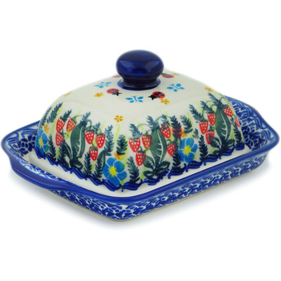 Polish Pottery Butter Dish 8&quot; Spring  Garden Berries UNIKAT