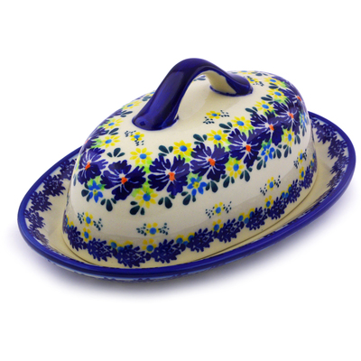 Polish Pottery Butter Dish 8&quot; Spring Meadow