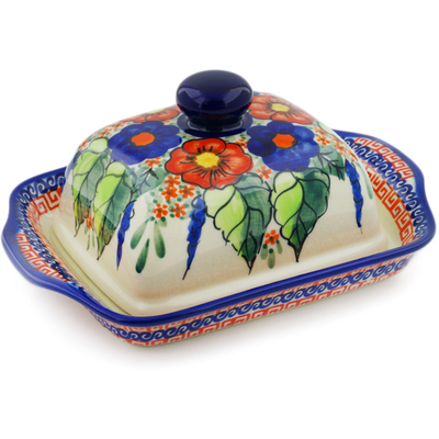 Polish Pottery Butter Dish 8&quot; Spring Splendor UNIKAT