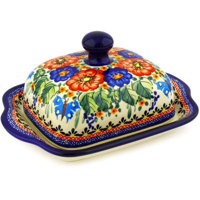 Polish Pottery Butter Dish 8&quot; Spring Splendor UNIKAT