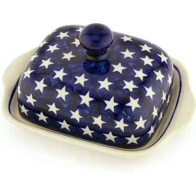 Polish Pottery Butter Dish 8&quot; Stars And Stripes