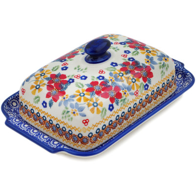 Polish Pottery Butter Dish 8&quot; Summer Bouquet UNIKAT