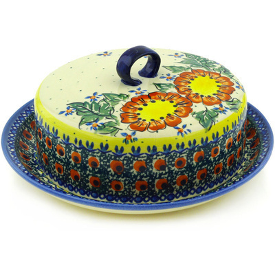 Polish Pottery Butter Dish 8&quot; Sunshine Bees UNIKAT