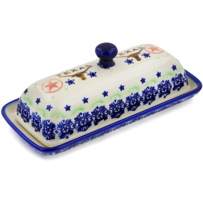 Polish Pottery Butter Dish 8&quot; Texas State