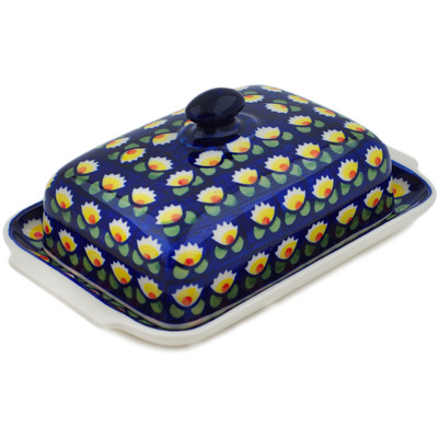 Polish Pottery Butter Dish 8&quot; Waterlily