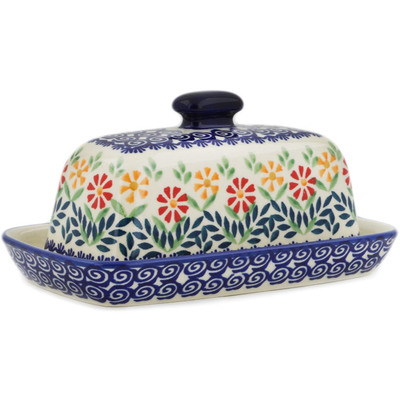 Polish Pottery Butter Dish 8&quot; Wave Of Flowers