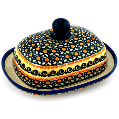 Polish Pottery Butter Dish 8&quot; Western Sunrise