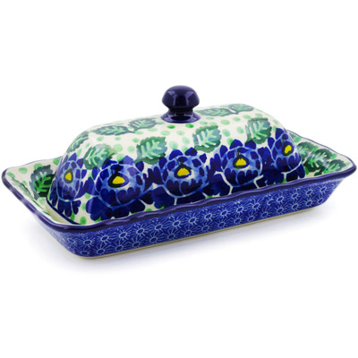Polish Pottery Butter Dish 9&quot; Blue Bliss