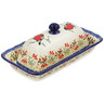 Polish Pottery Butter Dish 9&quot; Bullfinch On Rowan UNIKAT