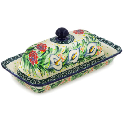 Polish Pottery Butter Dish 9&quot; Canna Lily Elegance UNIKAT