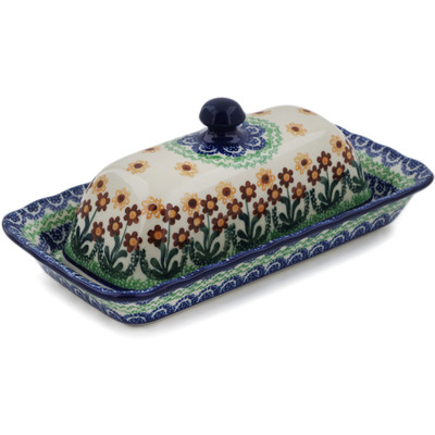 Polish Pottery Butter Dish 9&quot; Chocolate Flower