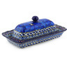 Polish Pottery Butter Dish 9&quot; Cobalt Poppies UNIKAT