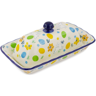 Polish Pottery Butter Dish 9&quot; Egg Hunt