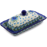 Polish Pottery Butter Dish 9&quot; Forget Me Not UNIKAT