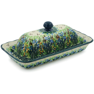 Polish Pottery Butter Dish 9&quot; Green Pasture UNIKAT