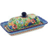 Polish Pottery Butter Dish 9&quot; Hummingbird Meadow UNIKAT