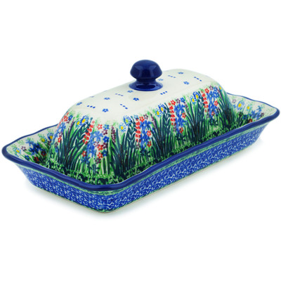 Polish Pottery Butter Dish 9&quot; Lakeside Blooms UNIKAT