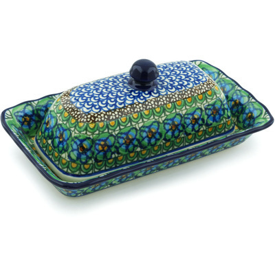 Polish Pottery Butter Dish 9&quot; Mardi Gras UNIKAT