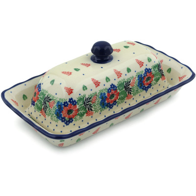 Polish Pottery Butter Dish 9&quot; Spring Garland